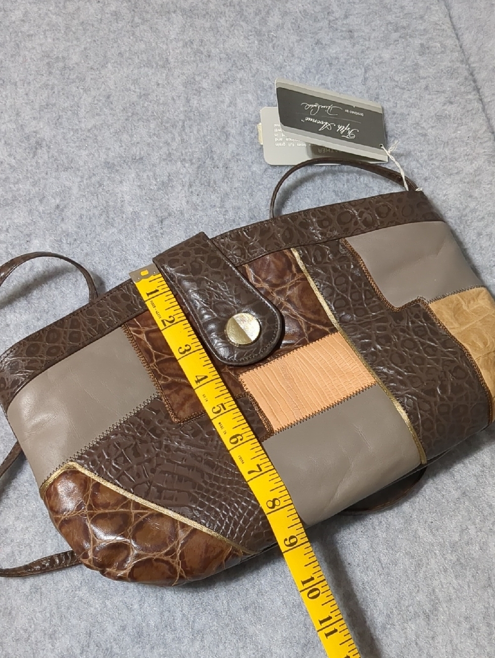 Vintage Fifth Avenue by Diran saks Patchwork Leather Shoulder Bag Brown NWT - Picture 12 of 13